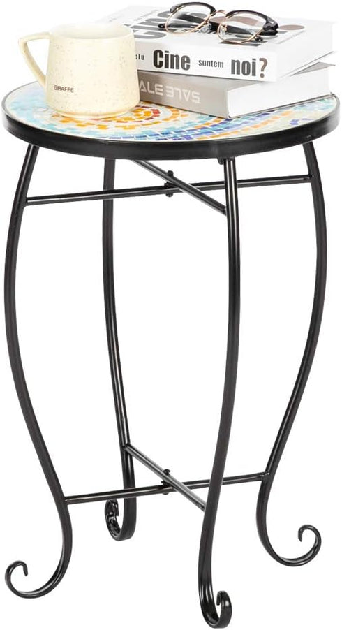 2) Vasitelan Outdoor Patio Side Table Outdoor Accent Table Bistro Coffee End Small Porch Table Indoor Round Glass