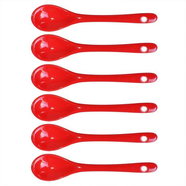 Red Porcelain Egg Spoons - Set of 6 Ceramic Spoons, 4.7 Inch for Coffee, Dessert, Yogurt, Tea, Milky Tea