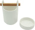 Kitchen Utensil Holder for Flatware, Silverware, Cutlery and Cooking Accessories, Wood and Ceramic, Countertop and Table Caddy (White)