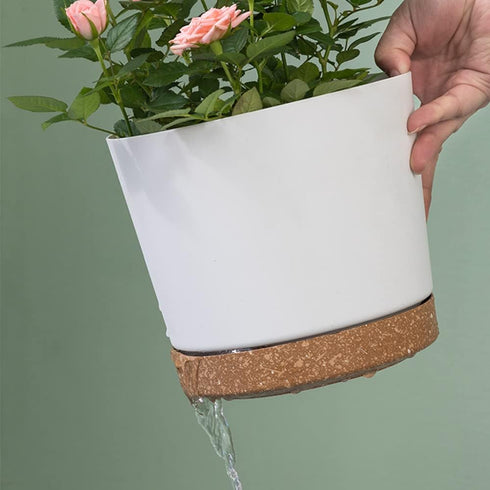ZMTECH Plant Pots, Set of 3 8'' Self Watering Plastic Planter with Drainage Hole and Saucer, Modern Decorative Flower Pot for Indoor Outdoor House Plants, Succulents, Flowers - White by ZMTECH