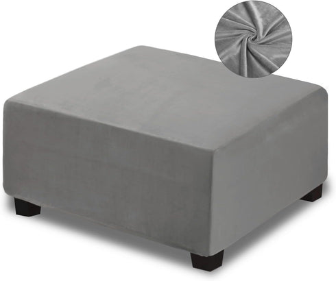 NeColorLife Velvet Ottoman Cover Square Storage Ottoman Slipcover Thick Stretchable Footrest Stool