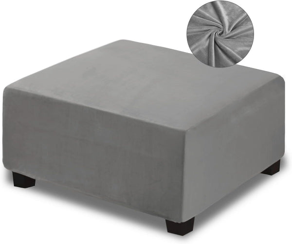 NeColorLife Velvet Ottoman Cover Square Storage Ottoman Slipcover Thick Stretchable Footrest Stool