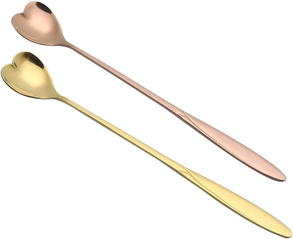 Heart Shaped Couple Long Cafe Cheese Spoon, 7 Inches Stainless Steel (1 Pair)