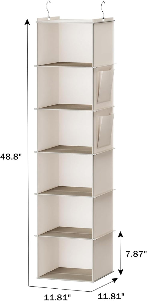 Hanging Closet Organizer, 6-Shelf Storage with Side Pockets, Beige for Closet Organization