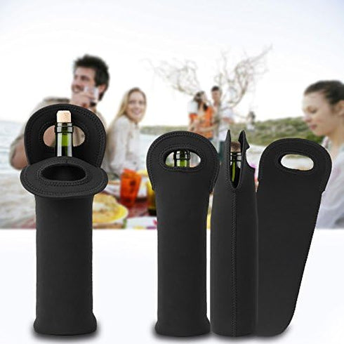 3 Pcs Wine Carrier Tote Bag, Neoprene Insulated Travel Sleeves for Wine Beer Bottles, Black
