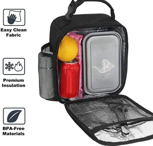 Durable Lunch Box for Men & Women, Reusable Small Lunch Bag in Black for Adults
