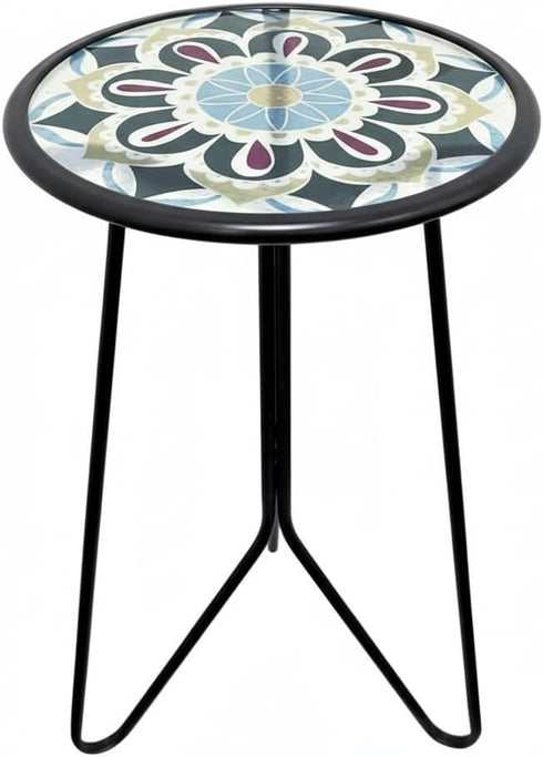 LIFFY Outdoor Side Table,12" Indoor Small Round Glass Tabletop Accent Table with