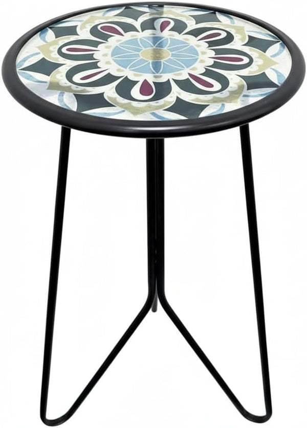 LIFFY Outdoor Side Table,12" Indoor Small Round Glass Tabletop Accent Table with