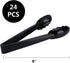 24 Pieces Black Plastic Salad Tongs, 9 Inch Heavy Duty Scalloped Kitchen Serving Utensils Set for BBQ and Buffets