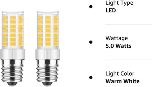 TAIYALOO E17 Dimmable LED Bulb, 5W Warm White 3000K Replacement for Microwave and Range Hood (2 Pack)