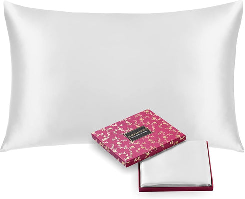 Sleep Mantra White Silk Pillowcase, Standard Size 20 x 26 Inch, 100% Real Silk, 22 Momme Washable Soft Pillow Sham for