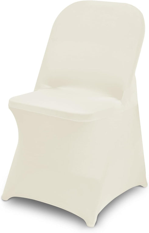 6 Packs Ivory Spandex Stretch Folding Chair Covers for Wedding Party,Universal Fitted Washable Dining Seat Slipcovers