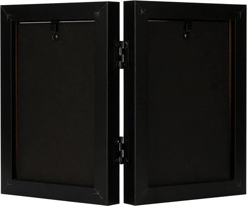 Frametory 4x6 Double Picture Frame Hinged Photo Frames for Desktop (Black, 4x6 Double)