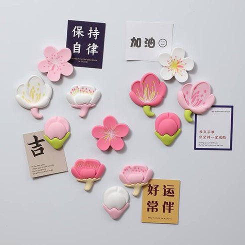 4PCS 3D Tulip Plant Flower Fridge Magnets for Cabinet Bulletin Board Decoration, Pink Cherry Flower PVC Magnet