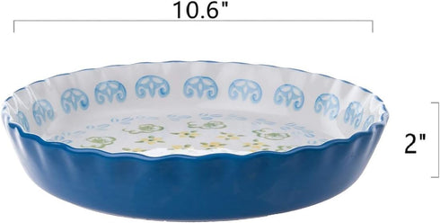 Ceramic Pie Pan Pie Dish for Oven 10 Inch Pie Plate Round Bakeware (Country Style) by Mateda