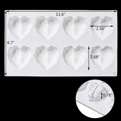 8 Grid Diamond Heart Silicone Cake Mold, 3D Diamond Love Heart Shaped Mould for DIY Cake, Mousse, Dessert