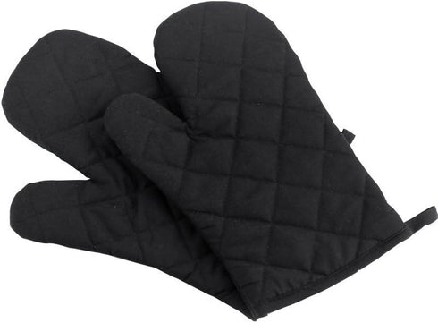 Oven Mitts, Premium Heat Resistant Kitchen Gloves, Cotton & Polyester Quilted Oversized Mittens, Black