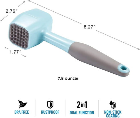 Meat Tenderizer Hammer Mallet with Comfort Grip Rubber Handle, Dual-Sided Pounder for Tenderizing Meat