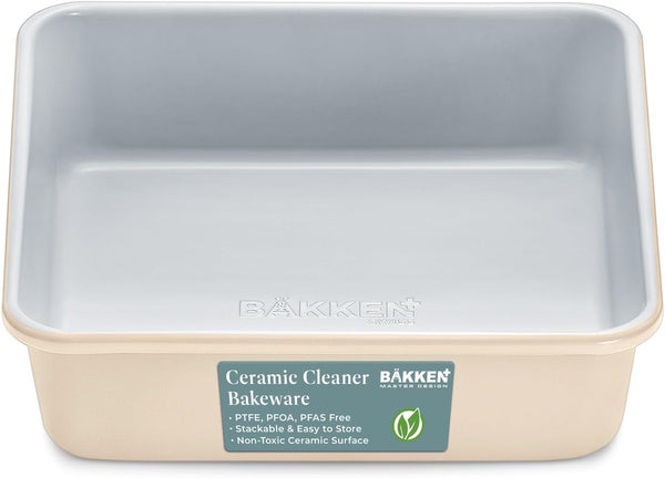 Square Cake Pan - Heavy-Duty Aluminized Steel with Non-Stick Ceramic Coating, Ideal Size for Baking