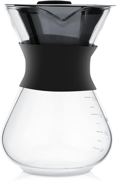 Zopsc 400ml Manual Hand Drip Glass Coffee Maker Pot with Stainless Steel Filter, Tick Marks, Fine Mesh, Suitable for