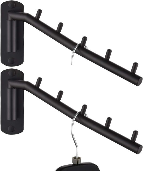 JQK Folding Clothes Hanger Rack, Stainless Steel Swing Arm Hook Holder, Wall Mount Clothing Hanging System, 2 Pack