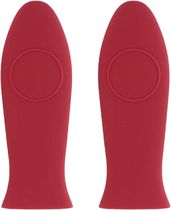 2 Pack Silicone Pan Handle Sleeve, Heat Resistant Cast Iron Skillet Handle Covers for Kitchen Cookware (Red)
