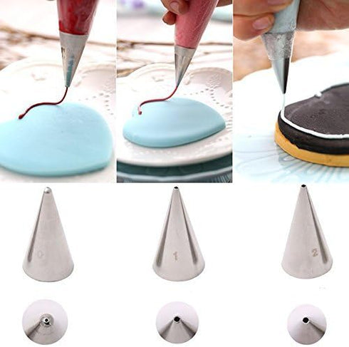 3-Piece Extra-Fine Cake Decorating Tips Set, Stainless Steel Icing Tips for Meringue & Piping