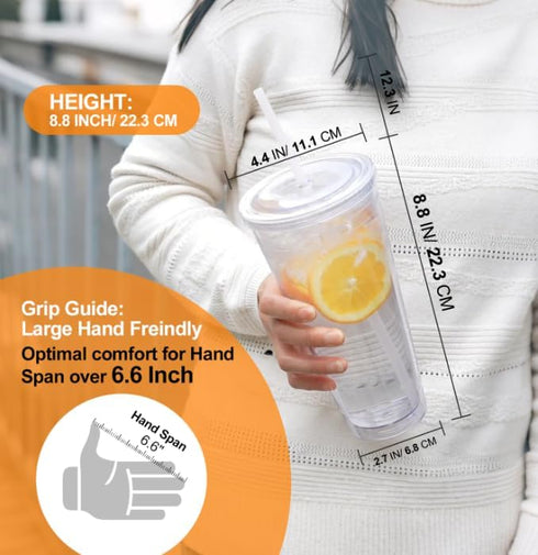 32 oz, 4 Pack Zukro Clear Acrylic Tumbler with Straw and Lid Double Walled Insulated Reusable Plastic Iced Coffee Cup