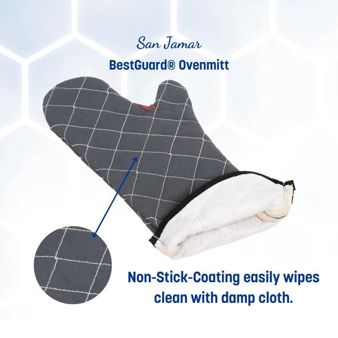 San Jamar Bestguard Oven Mitt, 17 Inches, Cotton, Black with Reinforced Webguard Plus