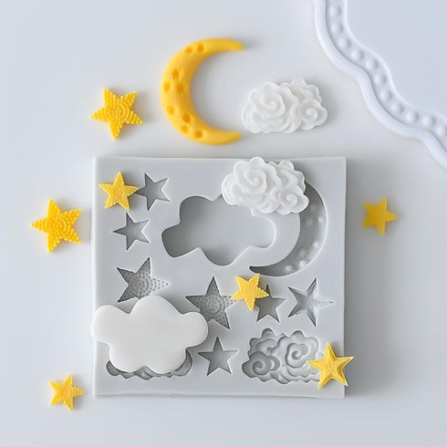 1Pc Star Moon Clouds Shaped Silicone Fondant Molds, Candy Chocolate Molds for DIY Cake Decorating Supplies