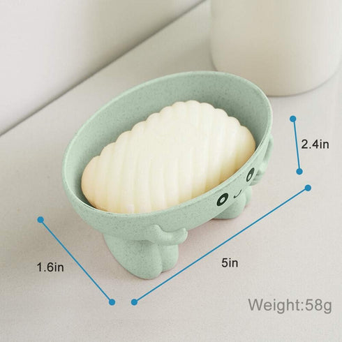 Cute Soap Holder, Green Soap Dish for Kids, Creative Bar Soap Tray for Bathroom and Kitchen Countertop