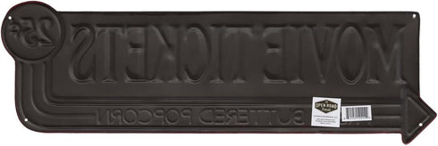 Movie Tickets 25 Cents Embossed Metal Sign - Large Vintage Wall Art with Arrow for Movie Room