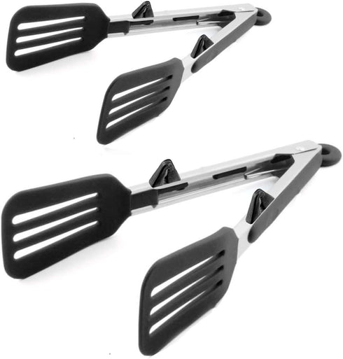 Kitchen Tongs 9 inches and 12 inches, Stainless Steel Locking with Silicone Tips for Cooking, BBQ Serving
