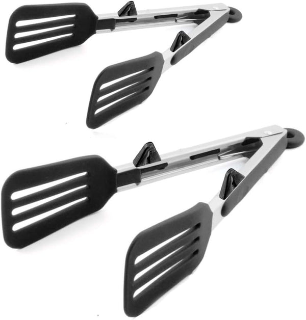 Kitchen Tongs 9 inches and 12 inches, Stainless Steel Locking with Silicone Tips for Cooking, BBQ Serving