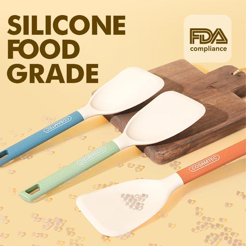 Silicone Mini Spatula Flexible Beveled Turner with Stainless Steel Inner Core and Nylon Handle Heat Resistant Cooking Utensils Set by Cosamtec