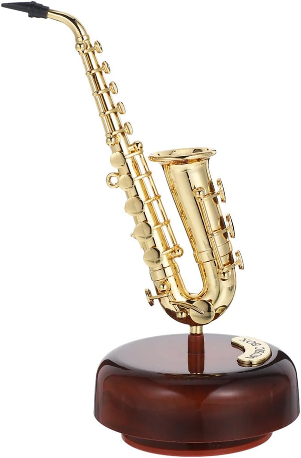 TOPPERFUN Mini Saxophone Music Box, 7.9in Classic Home Decorative Saxophone, Small Musical Mum