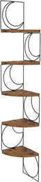 PHAREGE 5 Tier Moon Phase Corner Shelves Brown Black, Rustic Storage Shelves