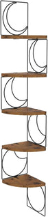 PHAREGE 5 Tier Moon Phase Corner Shelves Brown Black, Rustic Storage Shelves