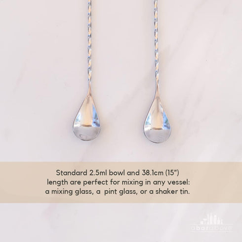 A Bar Above Long Spoon Bar Set, 15 Stainless Steel Spoons for Stirring and Layering, 2 Pcs Cocktail Set