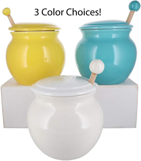 Cottage Creek Honey Jar Keeper, Porcelain Honey Pot with Lid and Wooden Dipper, Honey Storage Container