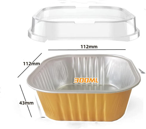 25 pcs Mini Square Baking Cups, 10 oz Aluminum Foil Mini Cake Pans with Lids for Catering