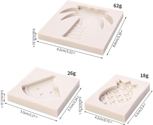 AKOAK 3 PCS Cute Silicone Fondant Mold, Resin Clay Chocolate Candy Cake Mold, Ananas, Coconut Tree