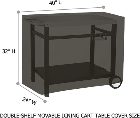 Outdoor Dining Cart Cover for Royal Gourmet Double-Shelf Movable Prep Grill Side Table Heavy Duty Waterproof Cover
