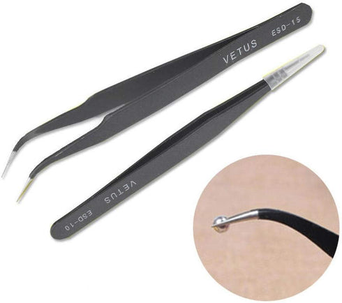 COMIART CREATE COLOR LIFE 2pcs Set Multi-function Anti-Static Stainless Steel Elbow and Straight Tweezer Cake Plier Tool