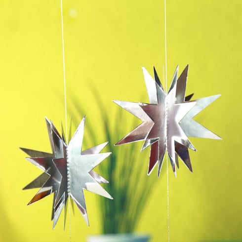 Glitter Silver Star Garlands Kit, Metallic 3D Star Hanging Paper Garland, Birthday Party Supplies