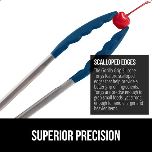 GORILLA GRIP Stainless Steel Kitchen Tongs, Heat Resistant, 9 + 12 Inch, Set of 2 BBQ Tong with Non Scratch Silicone Tip