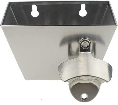 Wall-Mounted Bottle Opener, 304 Stainless Steel Bottle Cap Catcher with Drained Holes