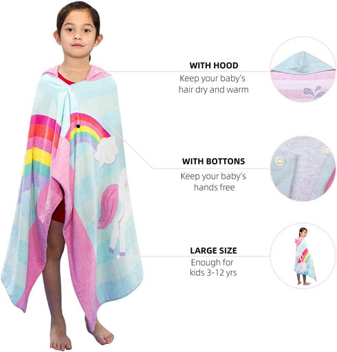 50x30 inches 3-12 BANGSAUR Kids Beach Towels with Hood, Soft Cotton Toddlers Girls Baby Years Bath Pool Swiming Towel