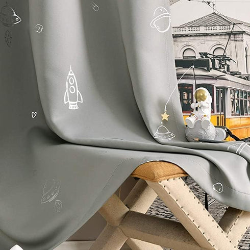 63 Inches Grommet Set 2 Vangao Grey Kids Curtains for Boys Bedroom Space Theme Blackout Curtains for Kids Nursery Girls
