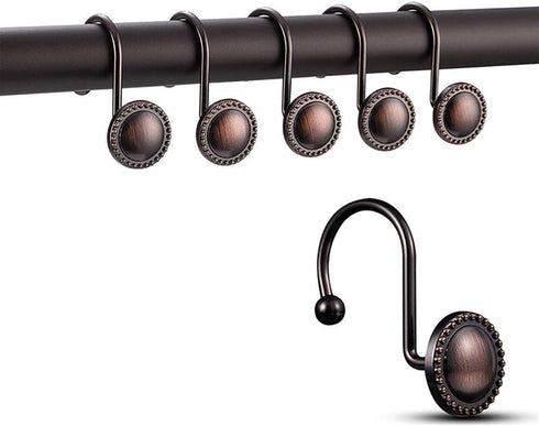 Rustproof Antique Decorative Shower Curtain Hooks, 12pcs Oil Rubbed Bronze Ring Holders for Bathroom Shower Rods